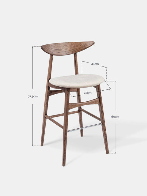 Sedia da bar in legno massello di rovere 97,5 cm seduta morbida marrone Positano