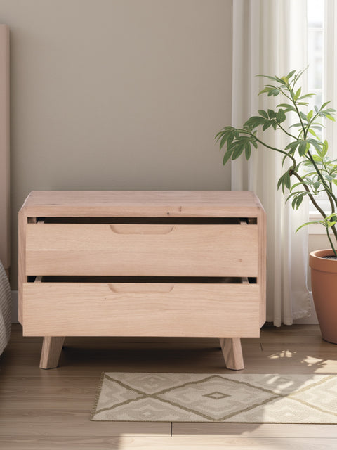 Comodino in legno di rovere sbiancato 2 cassetti Portofino