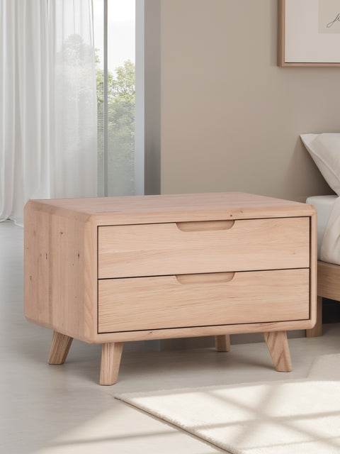 Comodino in legno di rovere sbiancato 2 cassetti Portofino