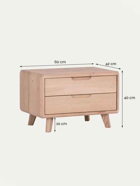 Comodino in legno di rovere sbiancato 2 cassetti Portofino