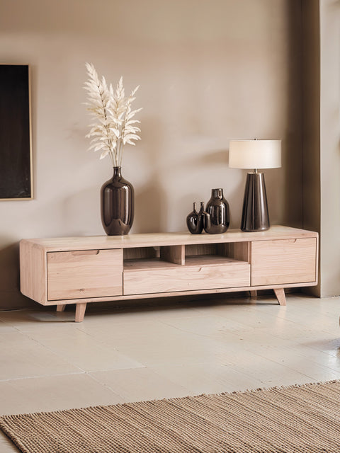 Mobile porta TV in legno massello di rovere sbiancato 160 cm Portofino