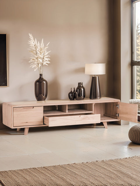 Mobile porta TV in legno massello di rovere sbiancato 160 cm Portofino