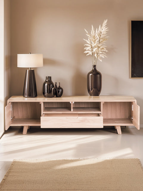 Mobile porta TV in legno massello di rovere sbiancato 160 cm Portofino