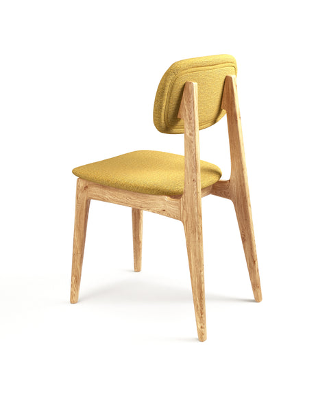 Sedia 81 cm in rovere massello e tessuto moderno con sedile morbido giallo naturale Mevis