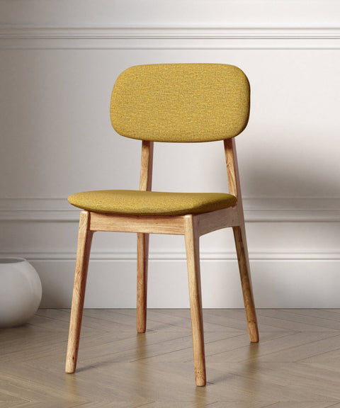Chair 81 cm of solid oak and fabric modern soft seat natural yellow Mevis