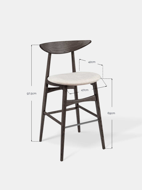 Sedia da bar in legno massello di rovere 97,5 cm seduta morbida nera Positano