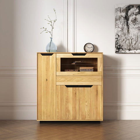 Credenza alta in legno massello di rovere 124x38x134 cm naturale Adena