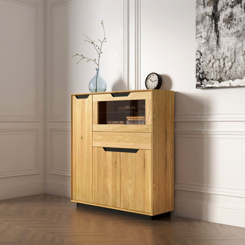 Credenza alta in legno massello di rovere 124x38x134 cm naturale Adena