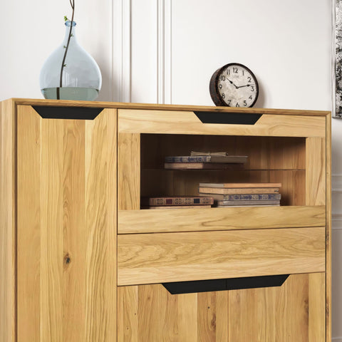 Credenza alta in legno massello di rovere 124x38x134 cm naturale Adena