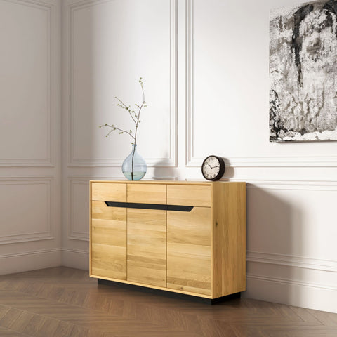 Credenza in rovere massello 3 ante 135x42x90 cm naturale moderna Adena