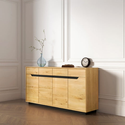 Credenza da 180 cm con 4 ante in rovere massello naturale moderno Adena