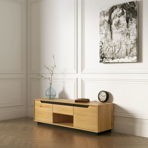 Mobile porta TV in rovere massello 2 ante 160x42x50 cm naturale moderno Adena