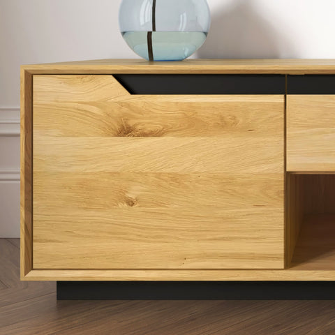 TV stand of solid oak 2 doors 160x42x50 cm natural modern Adena