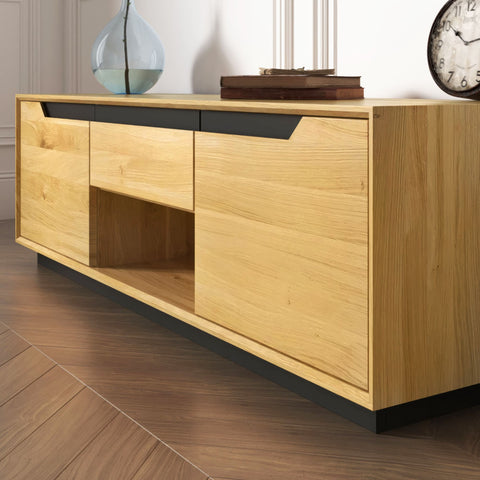 TV stand of solid oak 2 doors 160x42x50 cm natural modern Adena