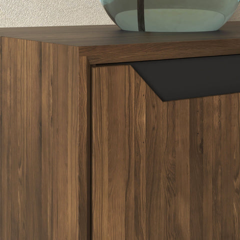 Credenza alta in legno massello di rovere 124x38x134 cm fumè Adena