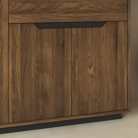 Credenza alta in legno massello di rovere 124x38x134 cm fumè Adena