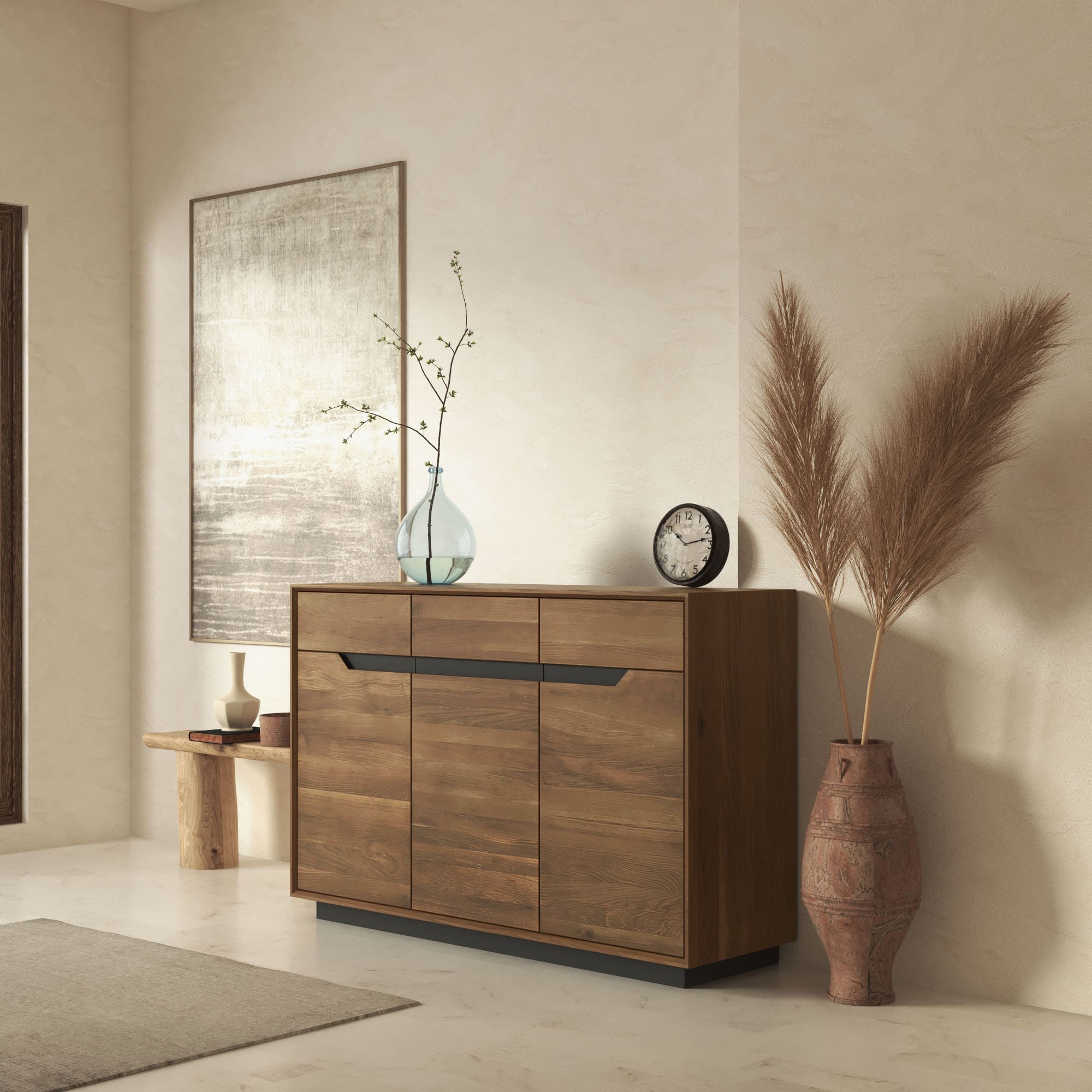 Credenza Artigianale In Rovere Con Cassetto – 60x35x70 Cm, Gambe A Forcina In Ferro, Stile Moderno Industriale