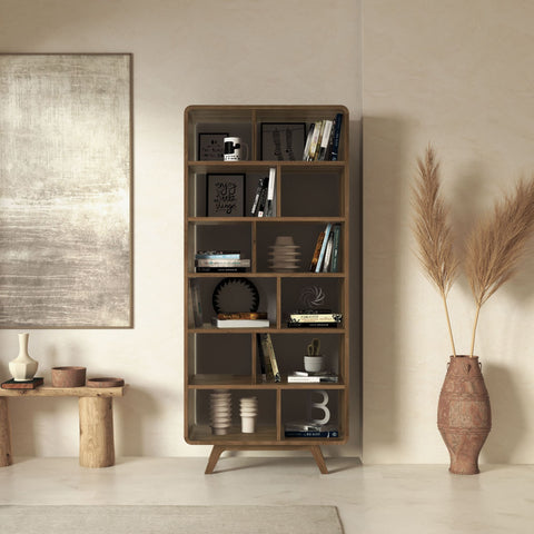 Libreria in legno massello di rovere fumè 80x45x180 cm Modena