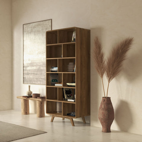 Bookshelf of solid oak wood 80x45x180 cm smoked Modena