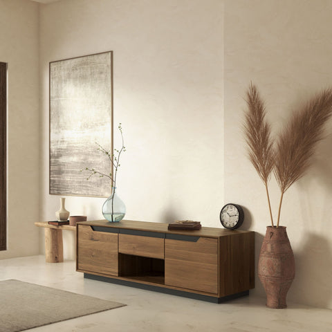 Mobile porta TV in legno massello di rovere 160 cm fumé Adena