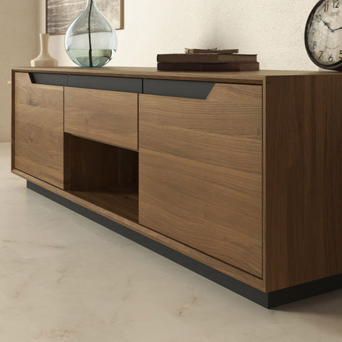 Mobile porta TV in legno massello di rovere 160 cm fumé Adena
