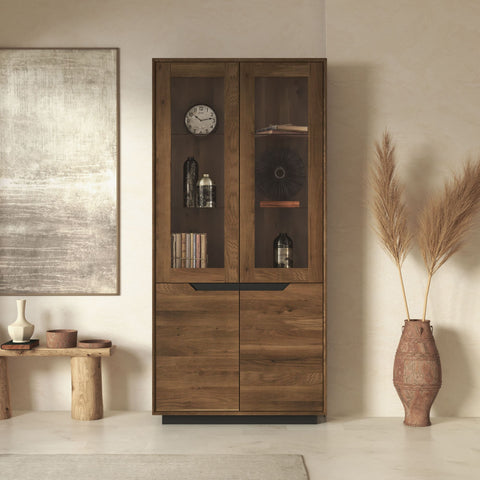 Buffet of solid oak wood 95x41x200 cm smoked Adena