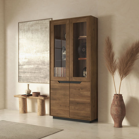 Buffet of solid oak wood 95x41x200 cm smoked Adena