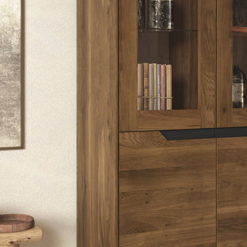 Buffet of solid oak wood 95x41x200 cm smoked Adena