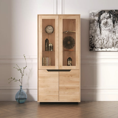 Vetrina in legno massello di rovere sbiancato 95x41x200 cm Adena
