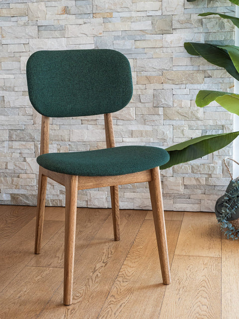 Sedia in rovere massello naturale e tessuto verde 81 cm Mevis