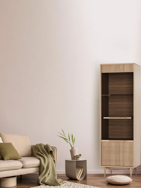 Credenza 1 door from solid European oak natural 60x49x190 cm Ester