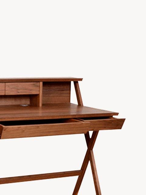 Scrivania 180 cm in massello di teak con 5 cassetti in stile moderno marrone Neo