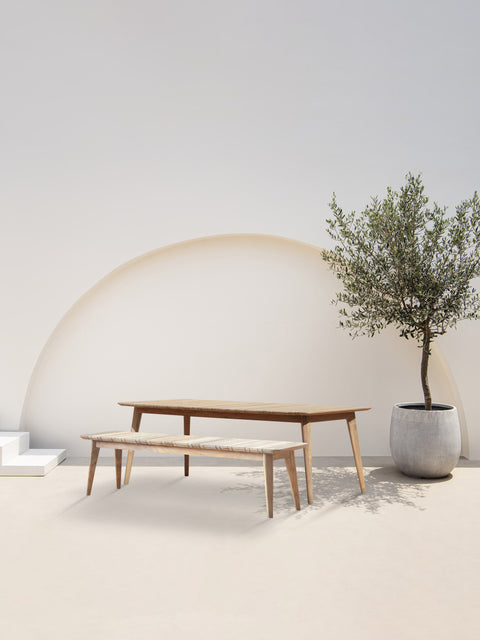 Panca da esterno in teak riciclato rustico naturale 180x40x45 cm Felici