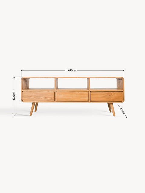 Mobile porta TV 3 cassetti in massello di teak naturale 160x45x62 cm Anda