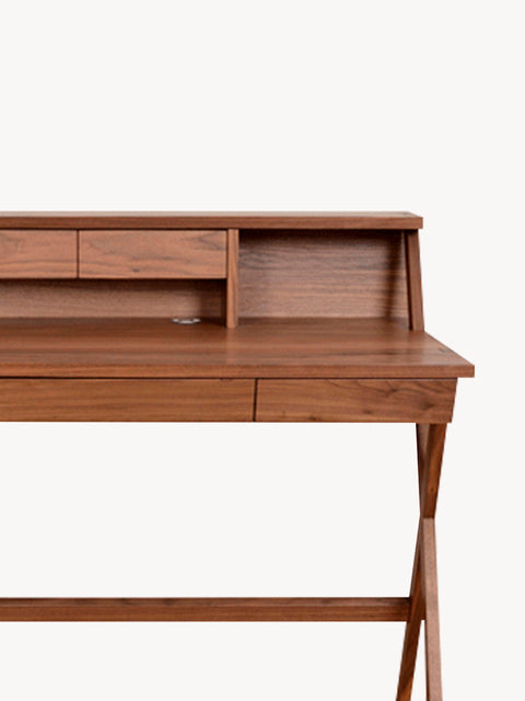 Scrivania 180 cm in massello di teak con 5 cassetti in stile moderno marrone Neo