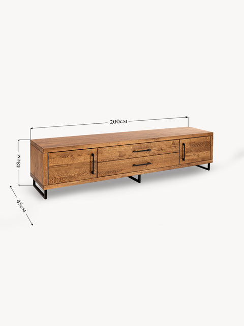TV stand 200 сm of solid oak 2 doors modern nordic brown Cerano