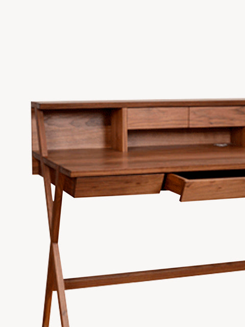 Scrivania 180 cm in massello di teak con 5 cassetti in stile moderno marrone Neo