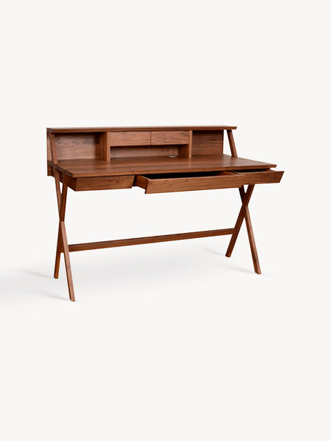 Scrivania 180 cm in massello di teak con 5 cassetti in stile moderno marrone Neo