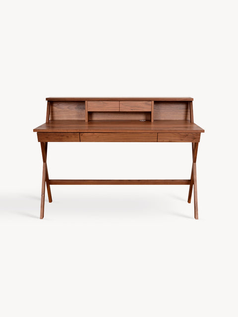 Scrivania 180 cm in massello di teak con 5 cassetti in stile moderno marrone Neo