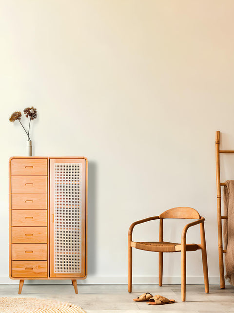 Chest of drawers from solid teak natural 80x40x142 cm Savino