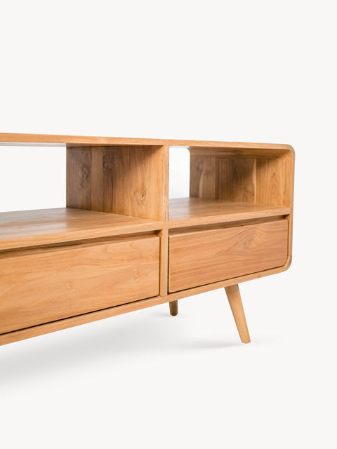 Mobile porta TV 3 cassetti in massello di teak naturale 160x45x62 cm Anda