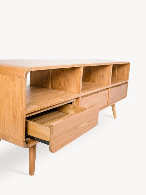 Mobile porta TV 3 cassetti in massello di teak naturale 160x45x62 cm Anda