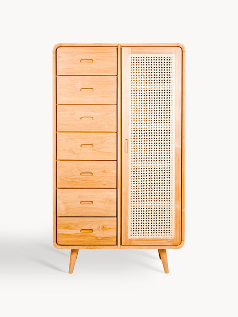 Chest of drawers from solid teak natural 80x40x142 cm Savino