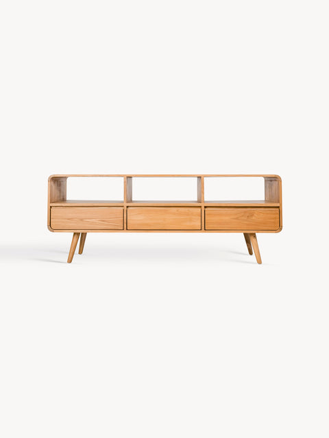 Mobile porta TV 3 cassetti in massello di teak naturale 160x45x62 cm Anda