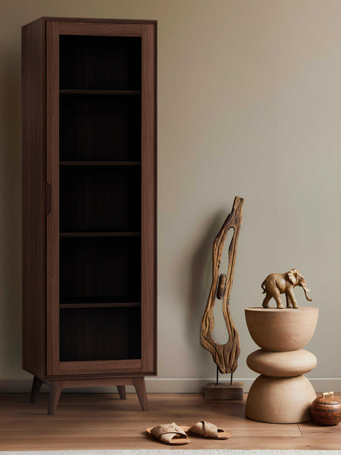 Credenza 1 anta in rovere massello marrone moderno 60x45x198 cm Hense
