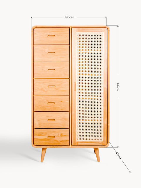 Chest of drawers from solid teak natural 80x40x142 cm Savino