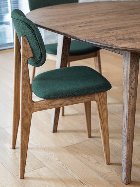 Chair of solid oak and fabric natural green 81 cm Mevis