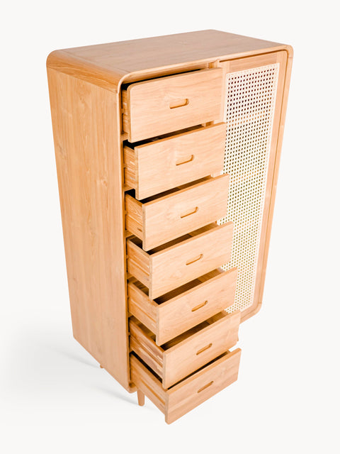 Chest of drawers from solid teak natural 80x40x142 cm Savino