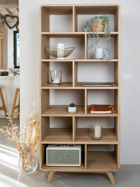 Bookshelf of solid oak wood whitewashed 80x45x180 cm Modena