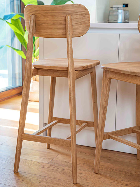 Bar chair of solid oak modern style natural 46x42x105 cm Paolo